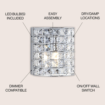 Clara Deco Metal/Crystal Classic Glam LED Vanity Light - JONATHAN Y